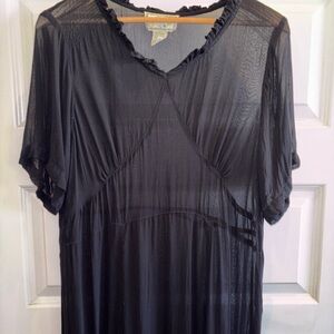 Pudding Shop Women VTG Sheer Black Goth Whimsigoth Grunge Boho Long Dress
